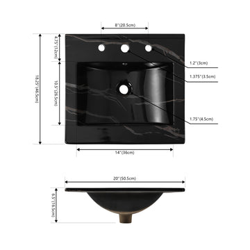 Ancillary 3-Hole 20 in. W x 18.25 in. D Classic Contemporary Rectangular Ceramic Single Sink Basin Vanity Top - JONATHAN Y